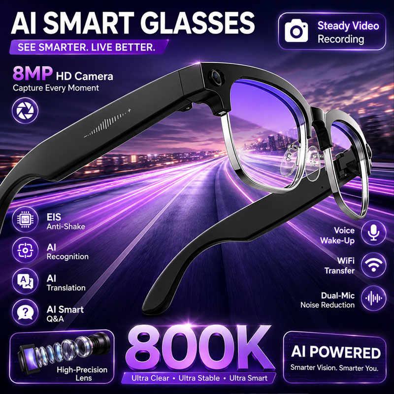 Audio Music Image - แว่นตาอัจฉริยะ W630 กล้อง HD 800W ถ่ายภาพ